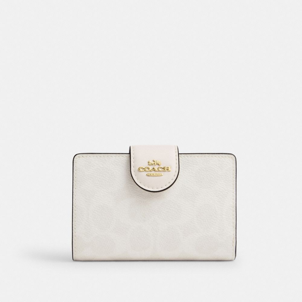 Coach Medium Corner Zip Wallet In Signature Canvas Gold/White/Chalk