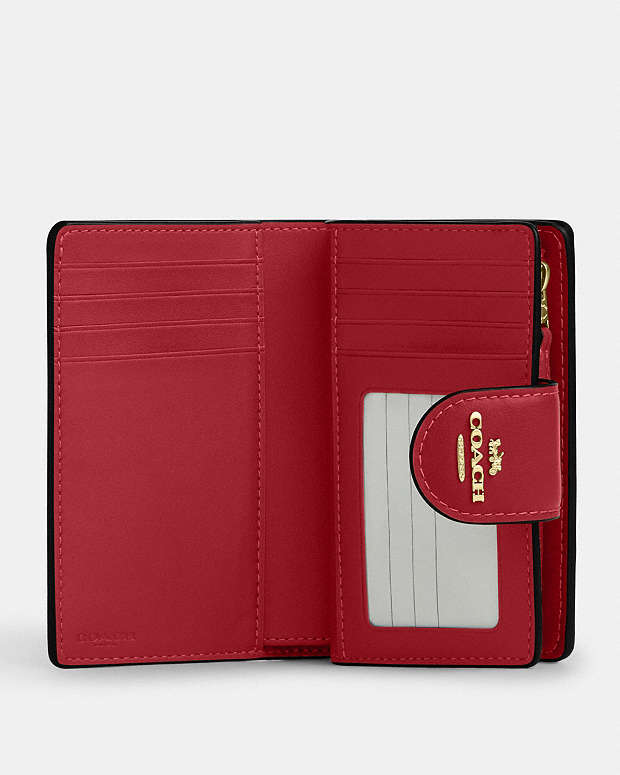 Medium Corner Zip Wallet In Signature Canvas Signature Canvas-Im-Walnut-True Red Signature Canvas-Im-Walnut-True Red
