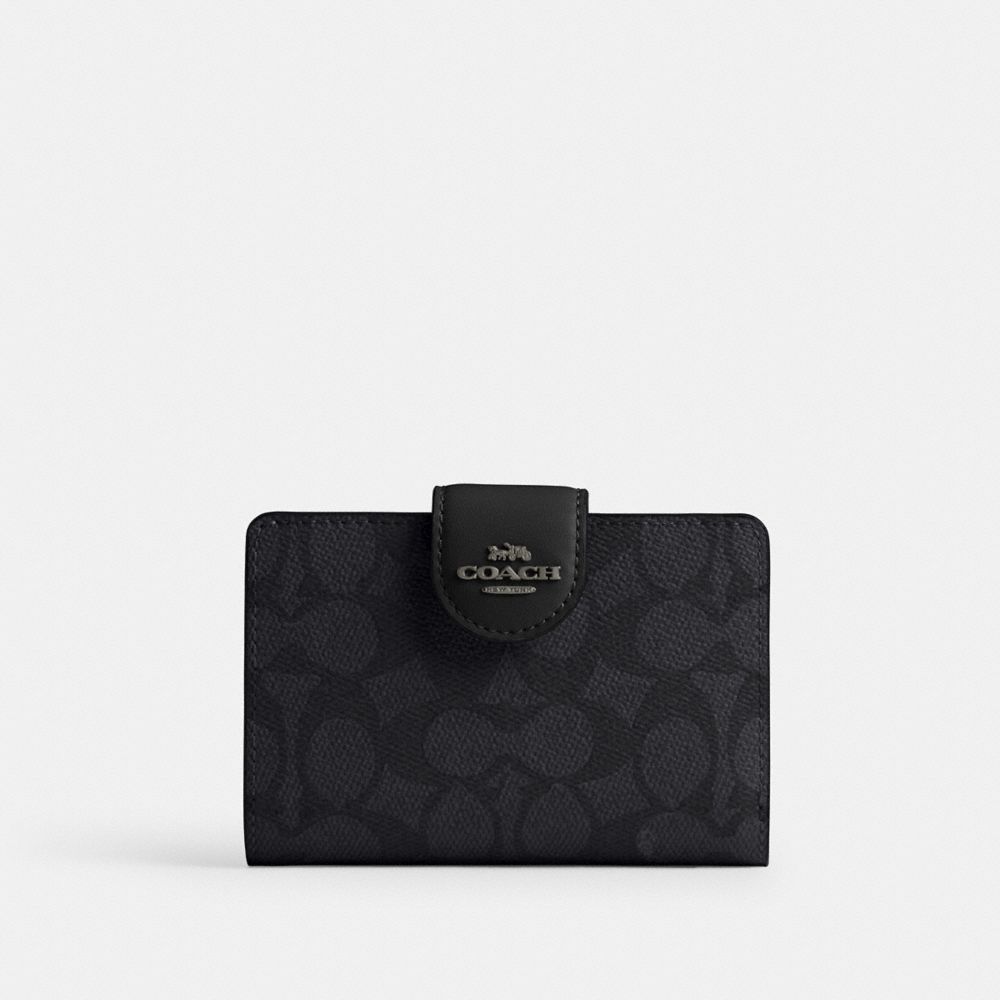 Coach Medium Corner Zip Wallet In Signature Canvas Gunmetal Charcoal Black