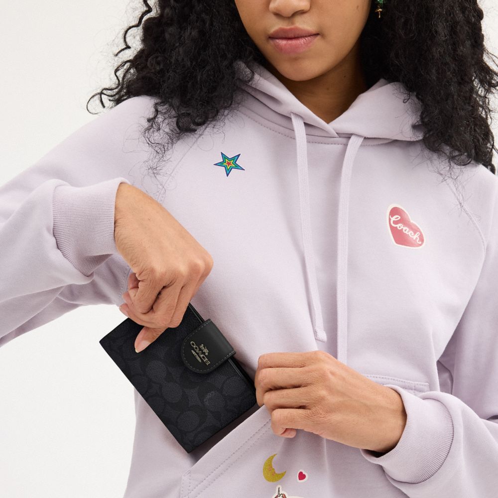 Coach Medium Corner Zip Wallet In Signature Canvas Gunmetal Charcoal Black