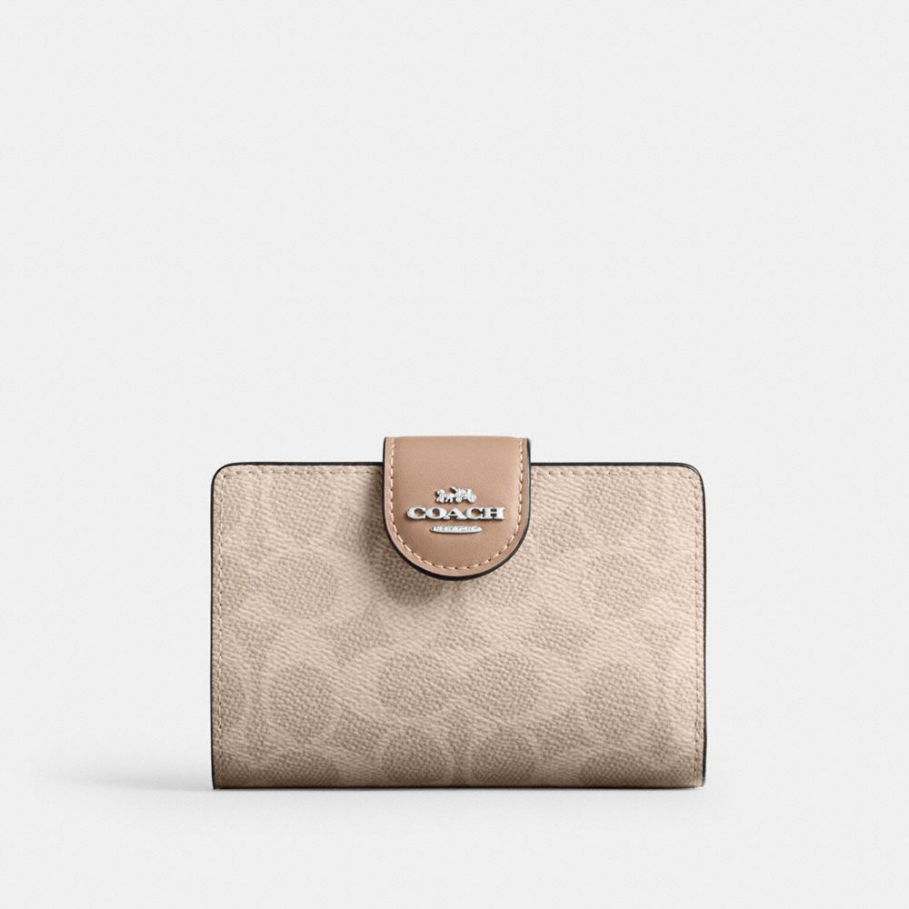 Coach Medium Corner Zip Wallet In Signature Canvas Silver