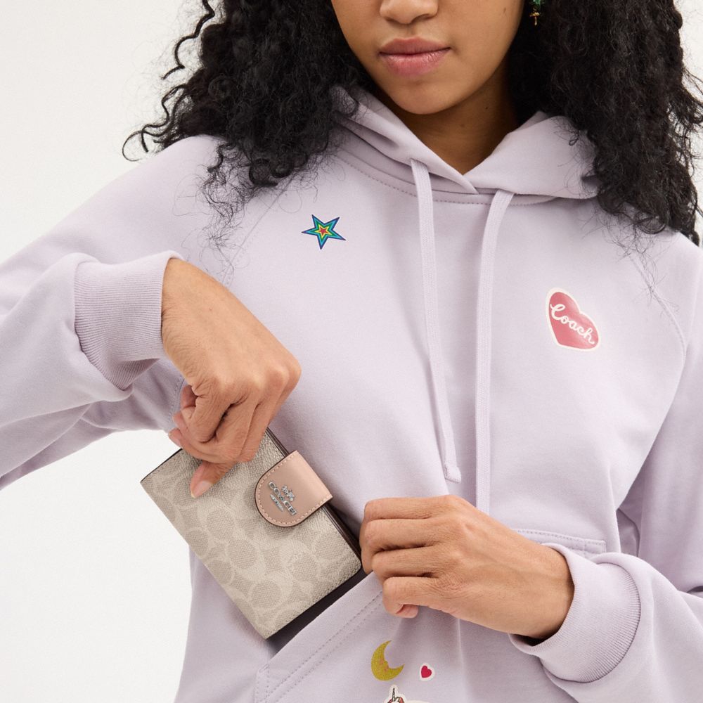 Coach Medium Corner Zip Wallet In Signature Canvas Silver