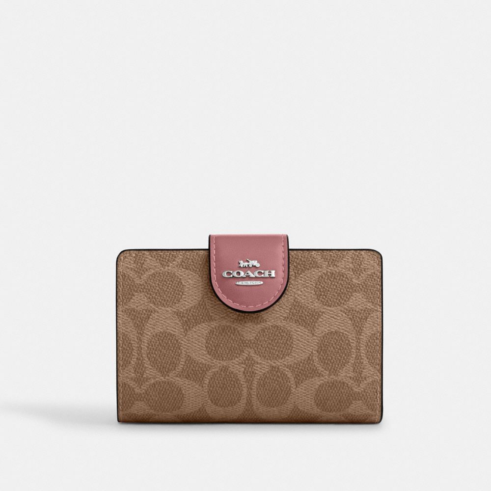 Coach Medium Corner Zip Wallet In Signature Canvas Silver
