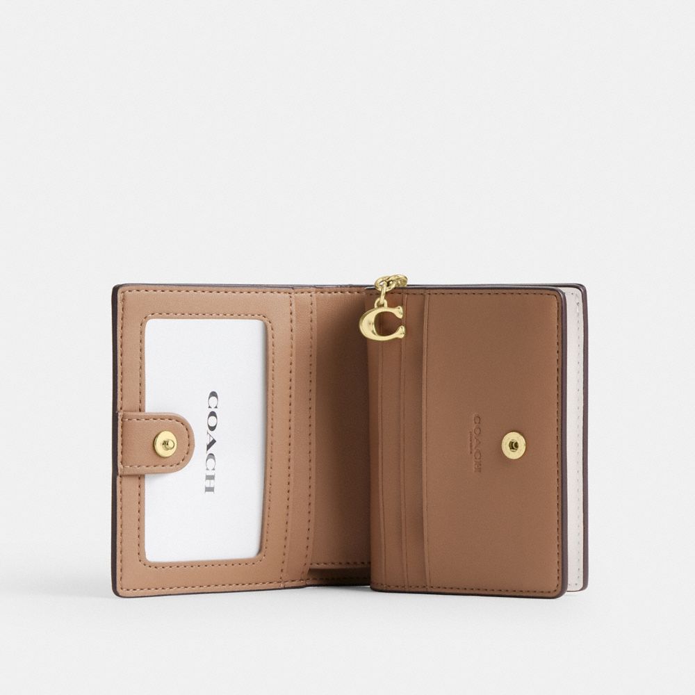 Coach Snap Wallet In Signature Canvas Gold/Sand/Chalk