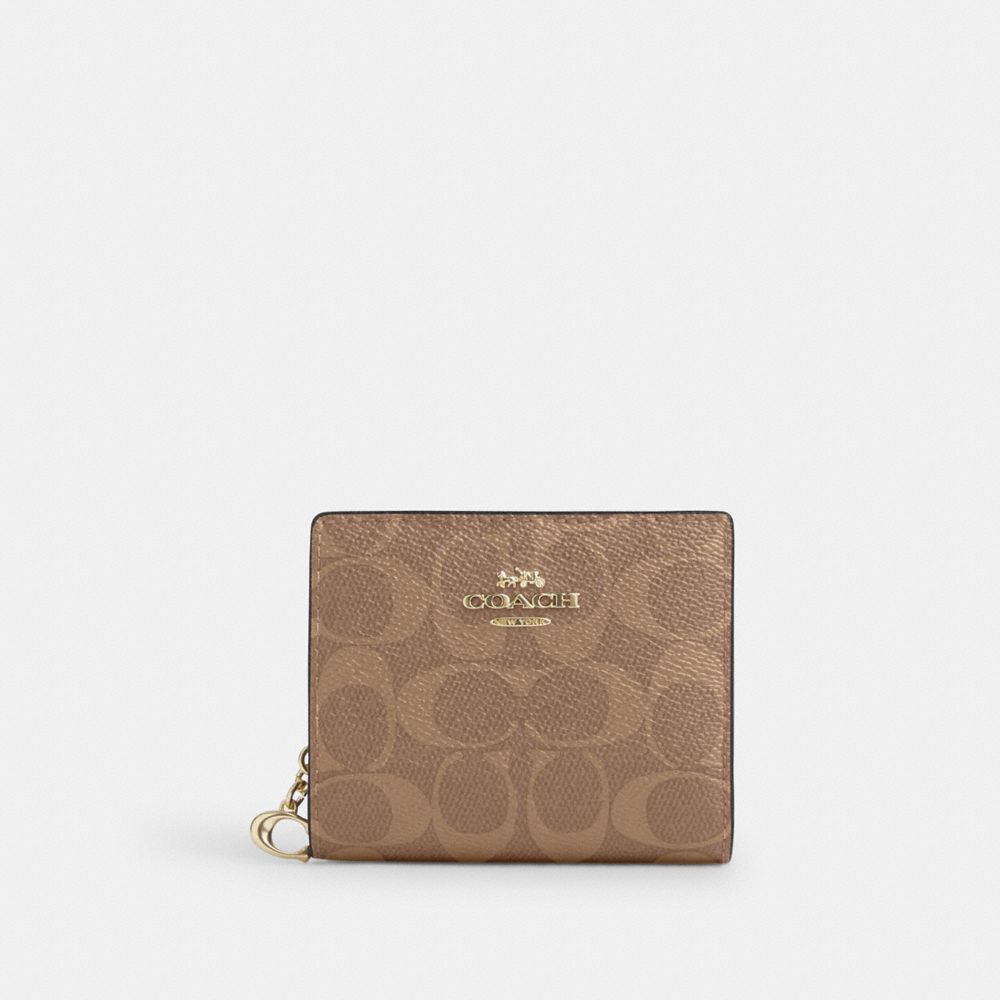 Coach Snap Wallet In Signature Canvas Gold/Tan/Brown