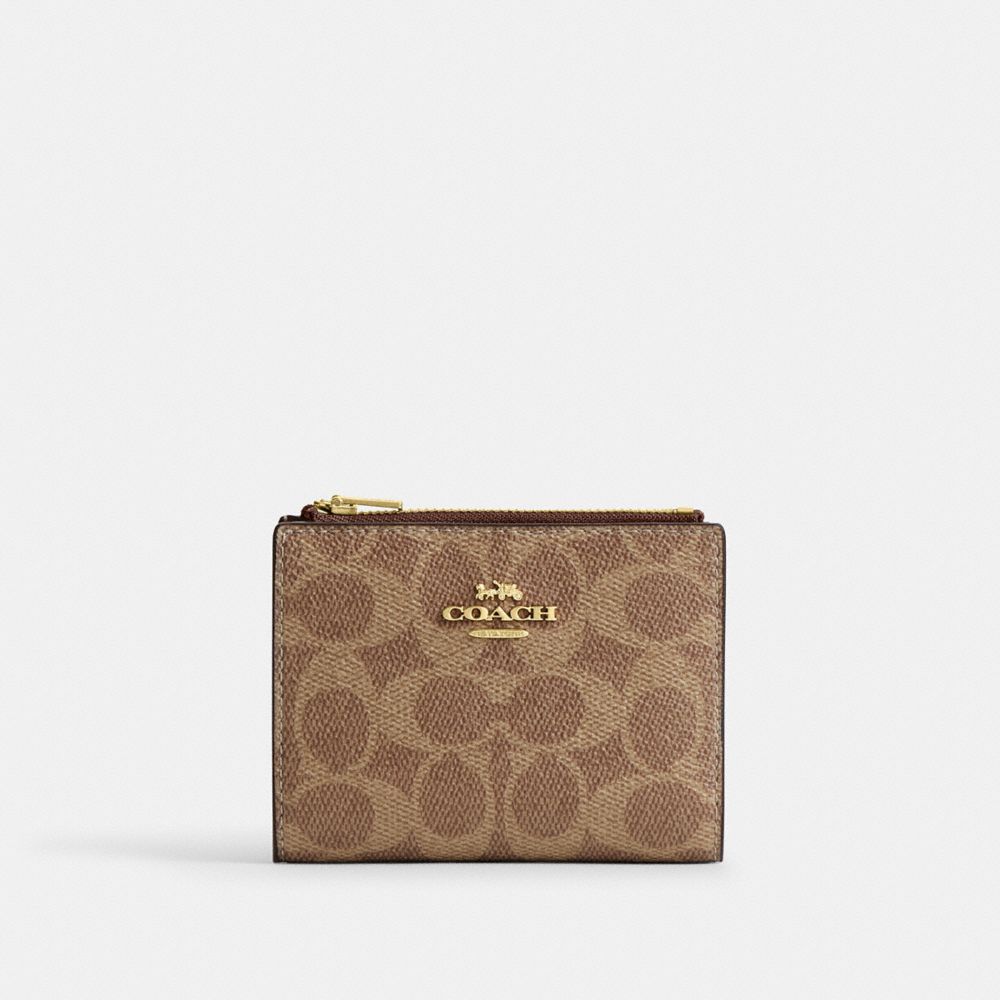 Coach Bifold Wallet In Signature Canvas Gold Tan Brown