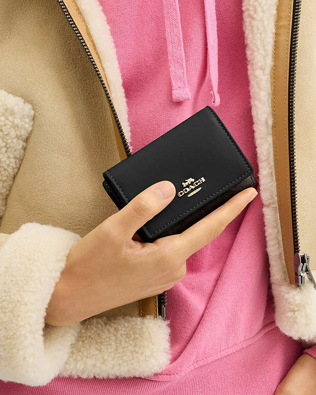 Micro Wallet In Signature Canvas Signature Canvas-Gold-Walnut-Black Signature Canvas-Gold-Walnut-Black
