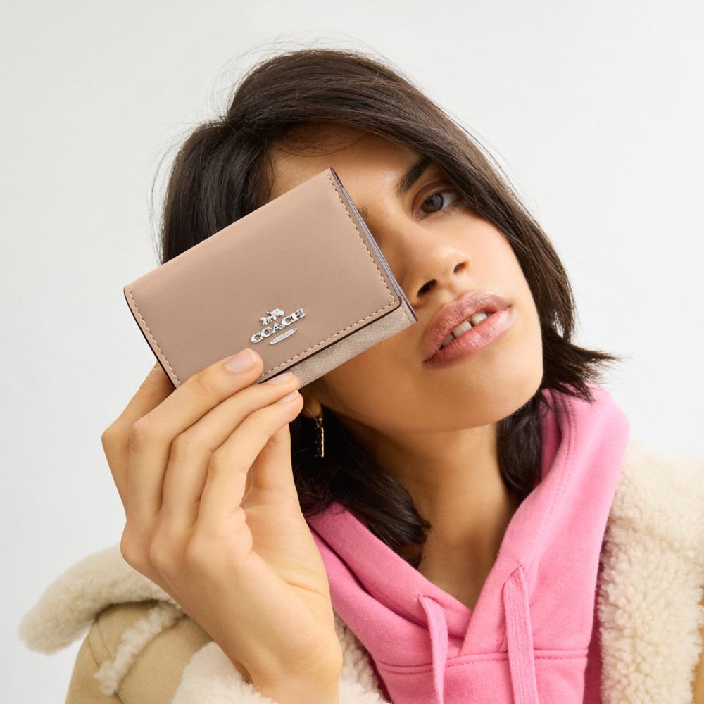 Coach Micro Wallet In Signature Canvas Silver Sand Taupe