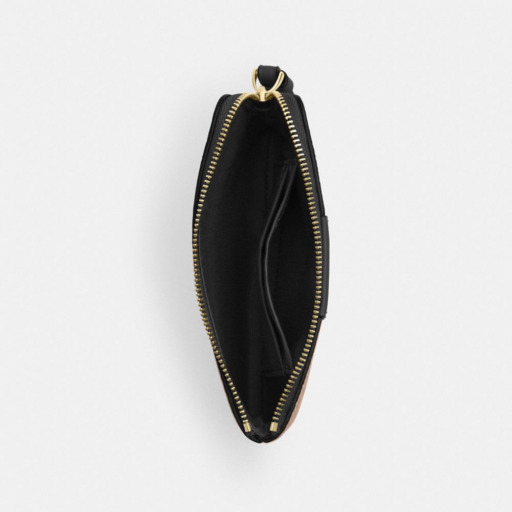 Coach Corner Zip Wristlet In Signature Canvas With Stripe Gold/Tan/Black