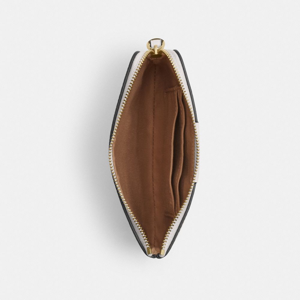 Coach Corner Zip Wristlet In Signature Canvas With Stripe Gold/White/Chalk