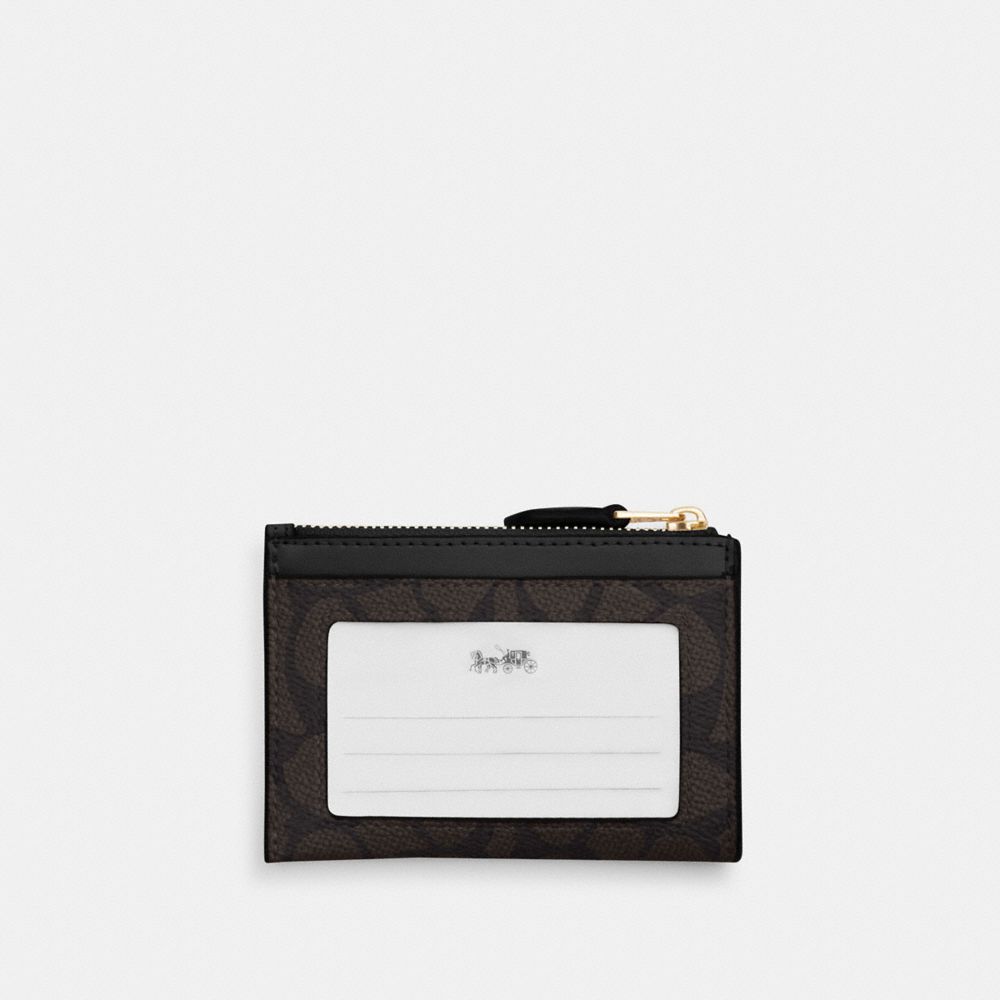 Coach Mini Skinny Id Case In Signature Canvas Gold Walnut Black
