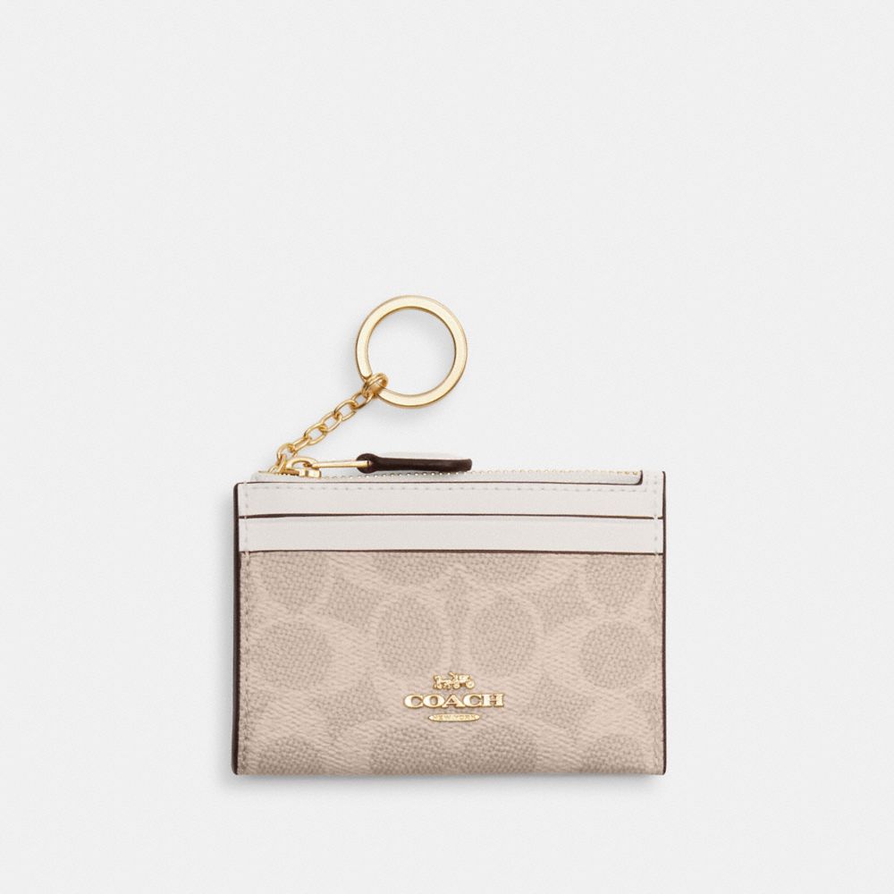 Coach Mini Skinny ID Case In Signature Canvas Gold/Sand/Chalk