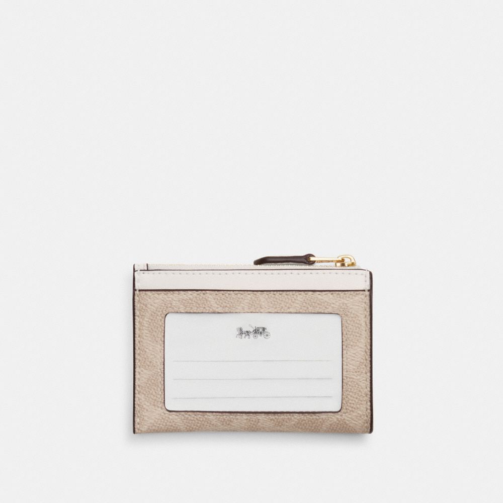 Coach Mini Skinny Id Case In Signature Canvas Gold Sand Chalk