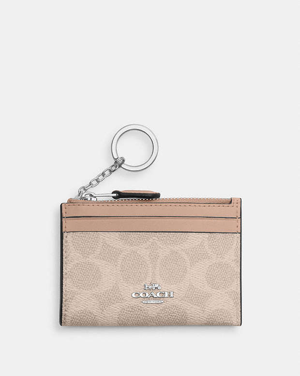 Coach Mini Skinny Id Case In Signature Canvas Signature  Canvas-Silver-Sand-Taupe Signature Canvas-Silver-Sand-Taupe