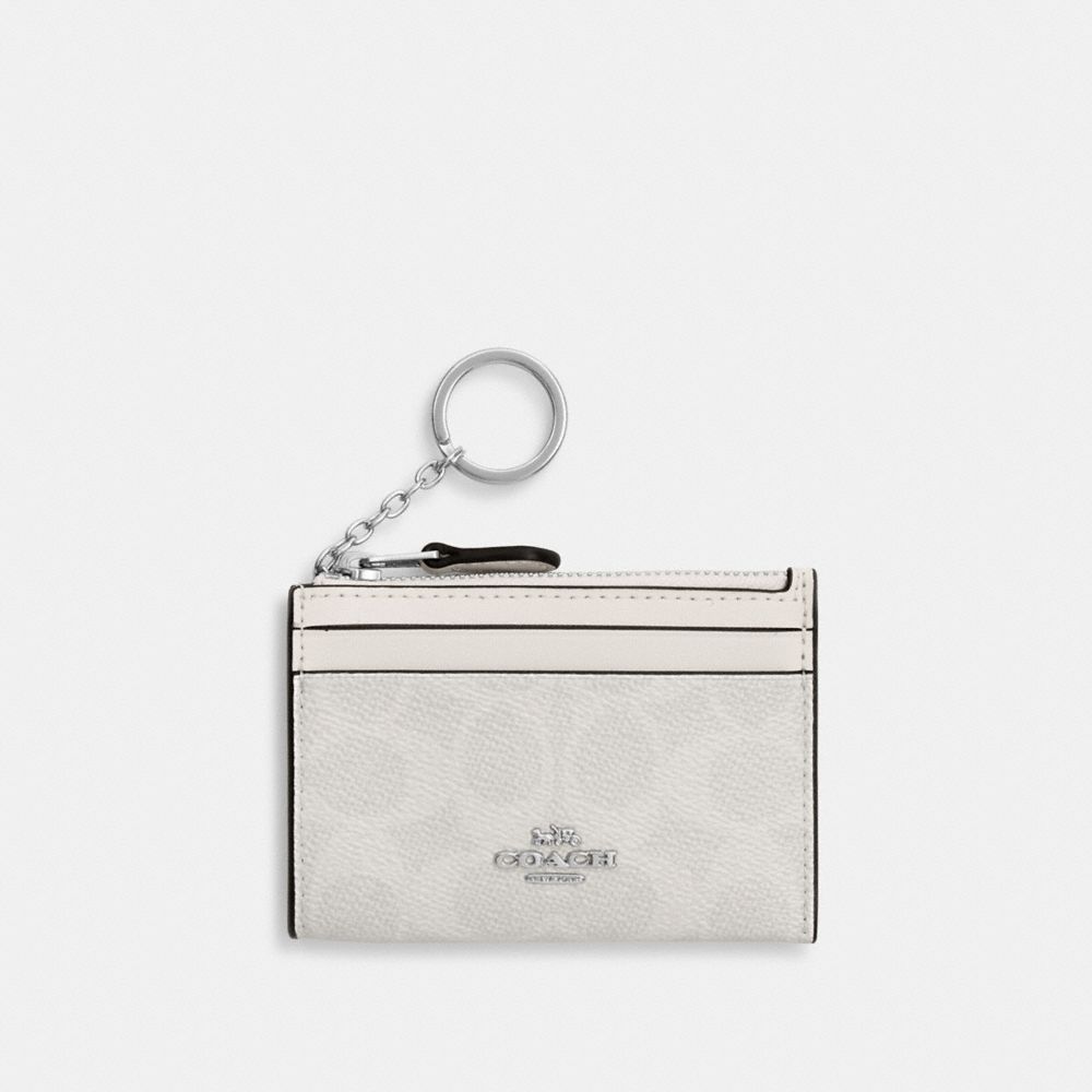Coach Mini Skinny ID Case In Signature Canvas Silver/White/Chalk