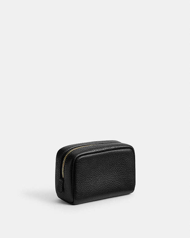 Pouch Wristlet Pebbled Leather-Gold-Black Pebbled Leather-Gold-Black