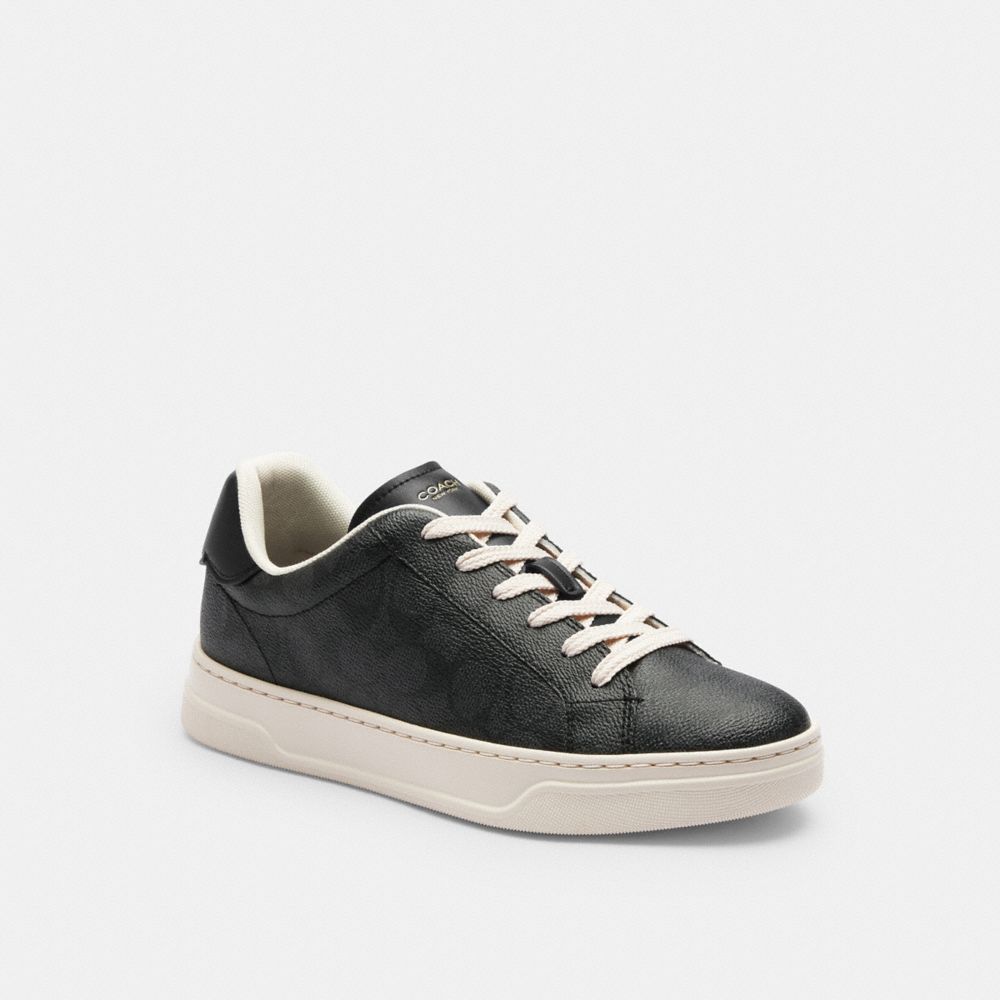 Coach High Line Sneaker In Signature Canvas Charcoal Black