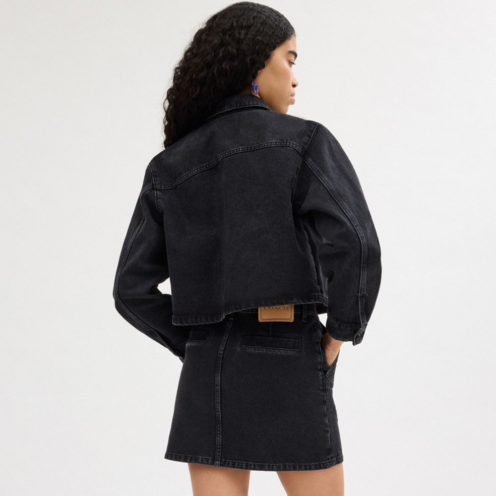 Coach Cropped Denim Button Down In Organic Cotton Black