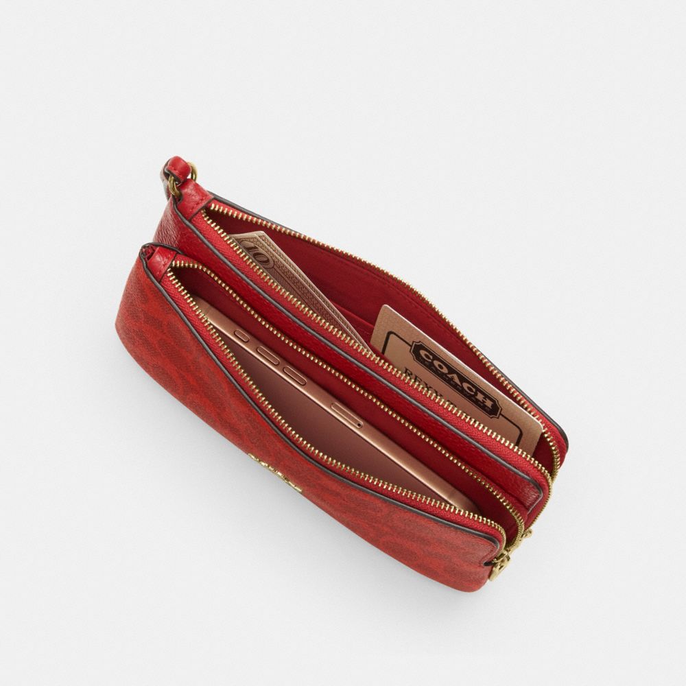 Coach Double Zip Wallet In Signature Canvas Gold Crimson