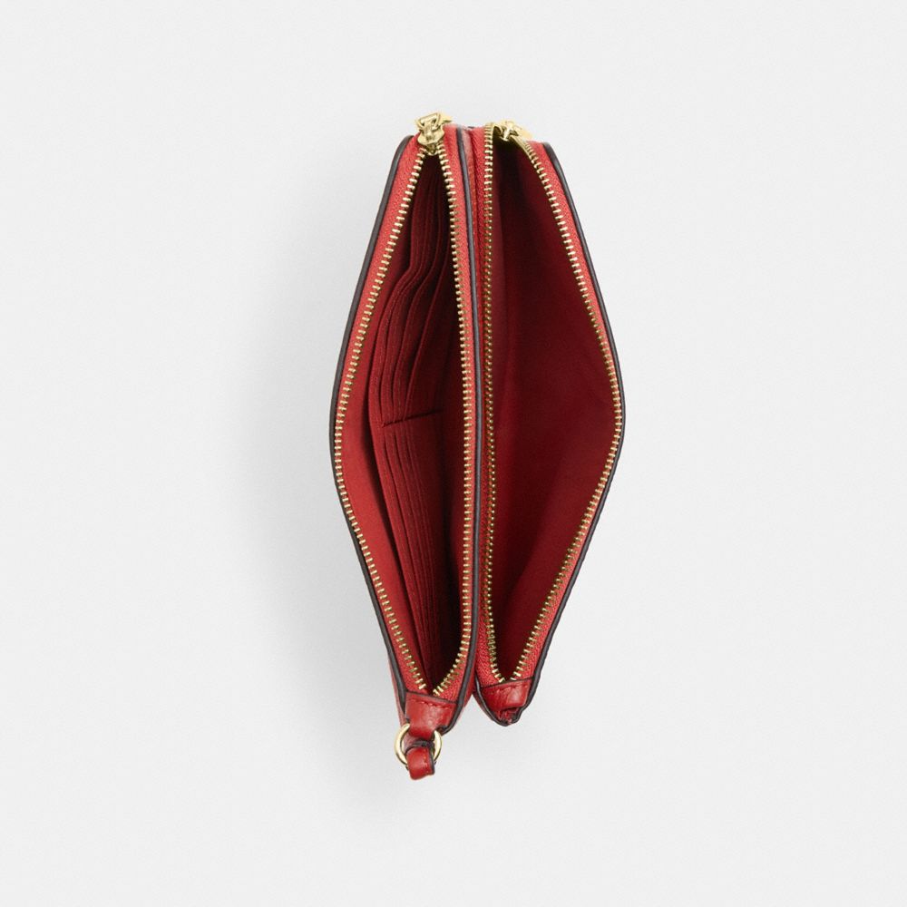 Coach Double Zip Wallet In Signature Canvas Gold Crimson