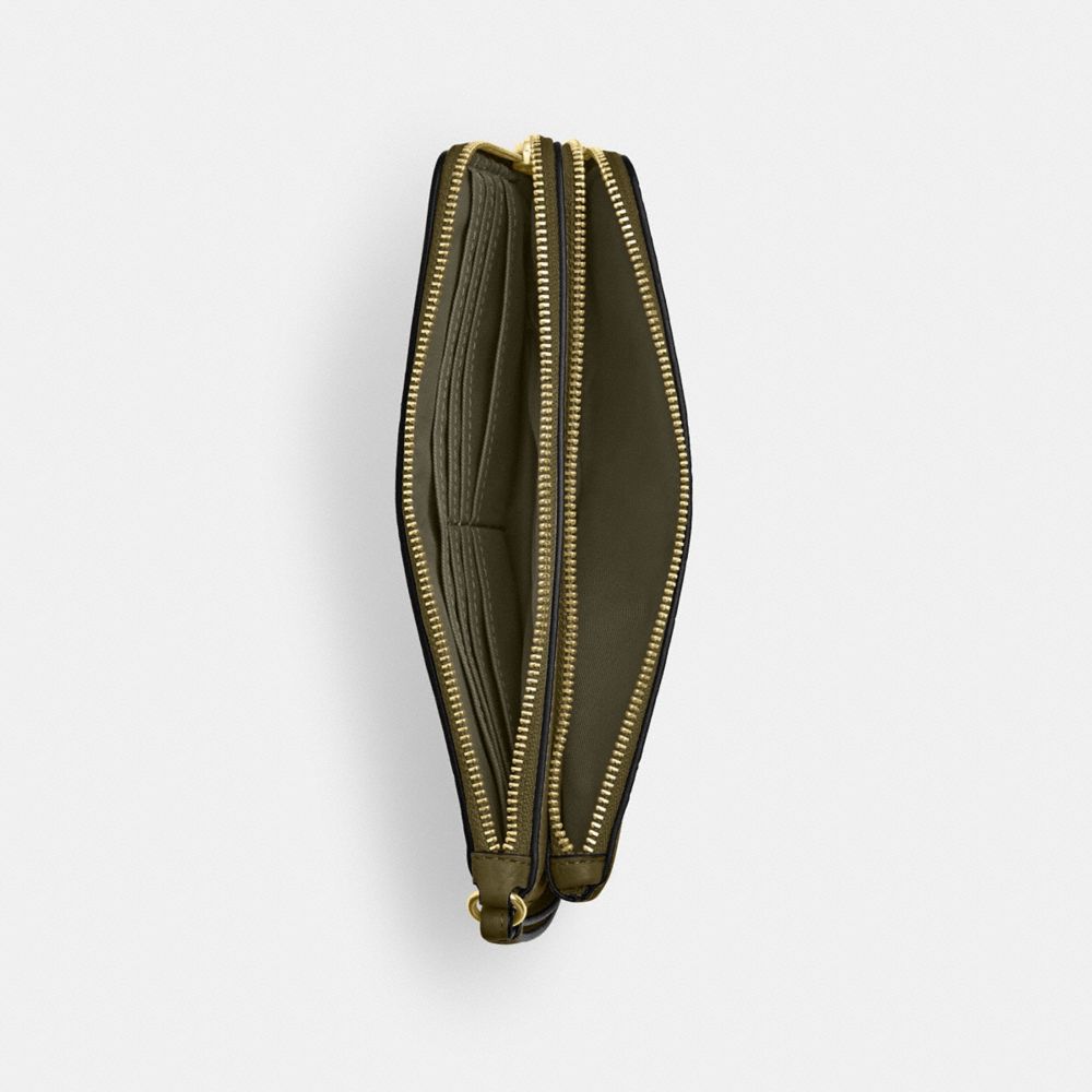 Coach Double Zip Wallet In Signature Canvas Gold Olive