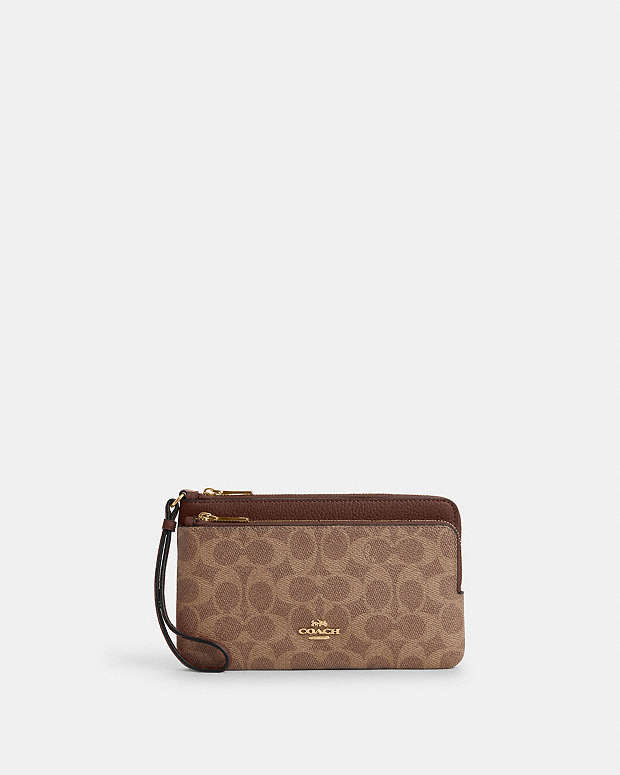 Double Zip Wallet In Signature Canvas Signature Canvas-Gold-Tan-Brown Signature Canvas-Gold-Tan-Brown