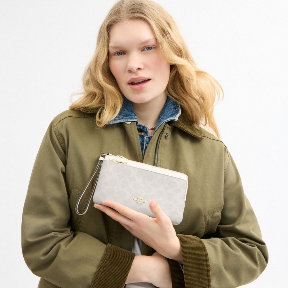 Coach Double Zip Wallet In Signature Canvas Gold White Chalk