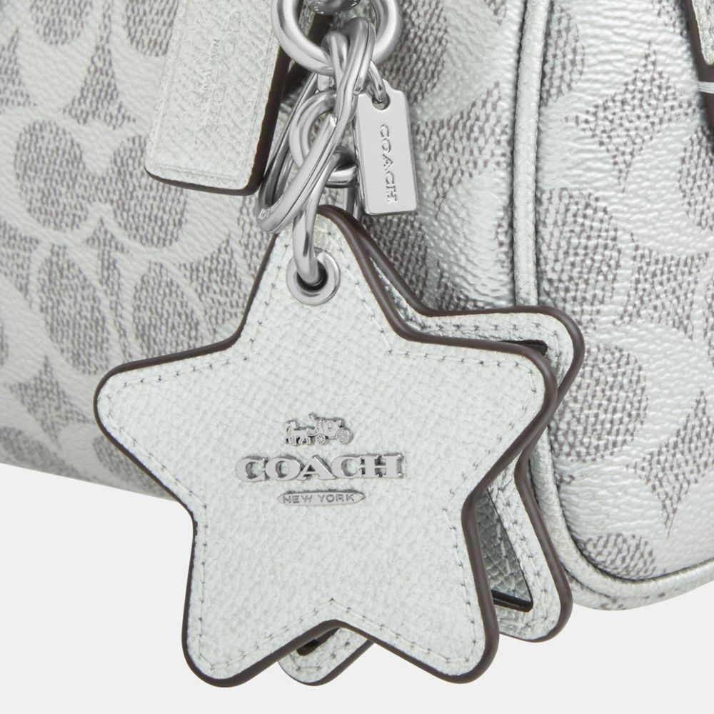 Coach Boxed Mini Rowan Crossbody Bag And Mirror Bag Charm Set In Signature Canvas Silver Gray Silver
