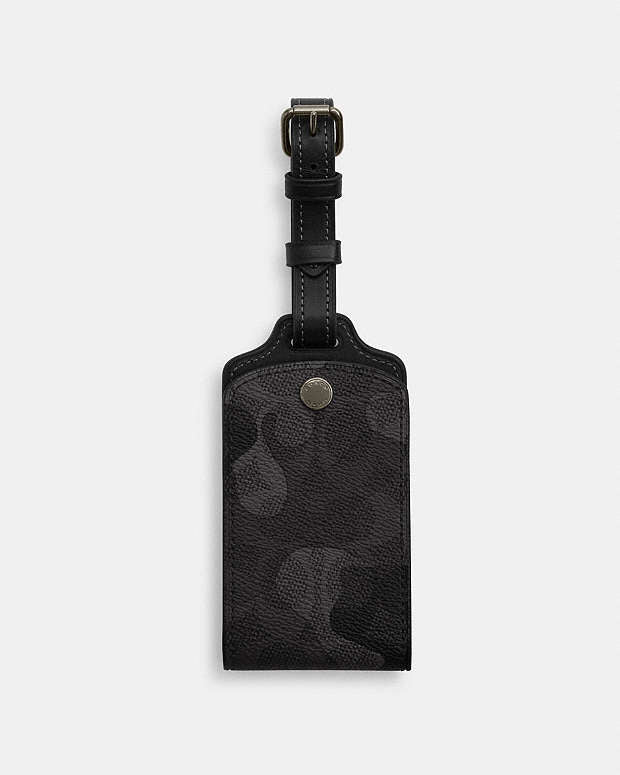 Luggage Tag In Signature Camo Print Signature Canvas-Gunmetal-Grey Multi Signature Canvas-Gunmetal-Grey Multi