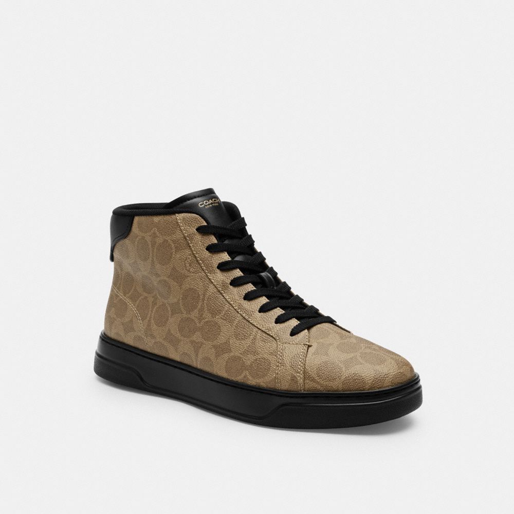 Coach High Line High Top Sneaker In Signature Canvas Khaki Black