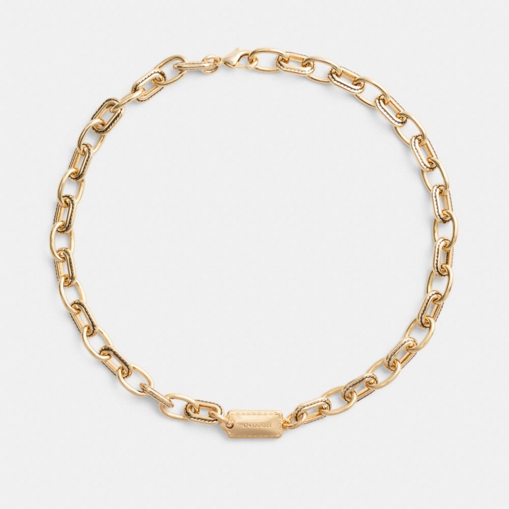 Coach Stitched Chain Link Necklace Gold