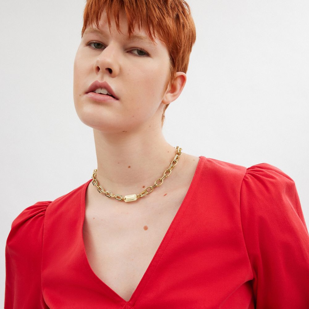 Coach Stitched Chain Link Necklace Gold