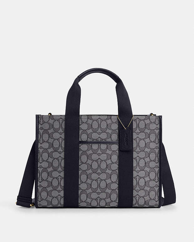 Smith Tote Bag In Signature Jacquard Signature Jacquard-Gold-Navy-Midnight Navy Signature Jacquard-Gold-Navy-Midnight Navy