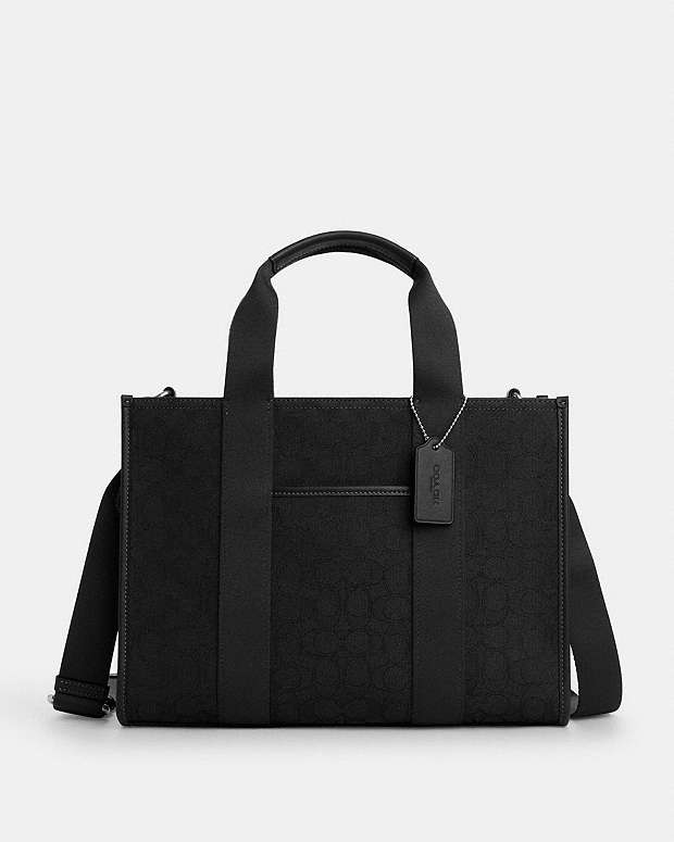 Smith Tote Bag In Signature Jacquard Non Leather-Silver-Black Non Leather-Silver-Black