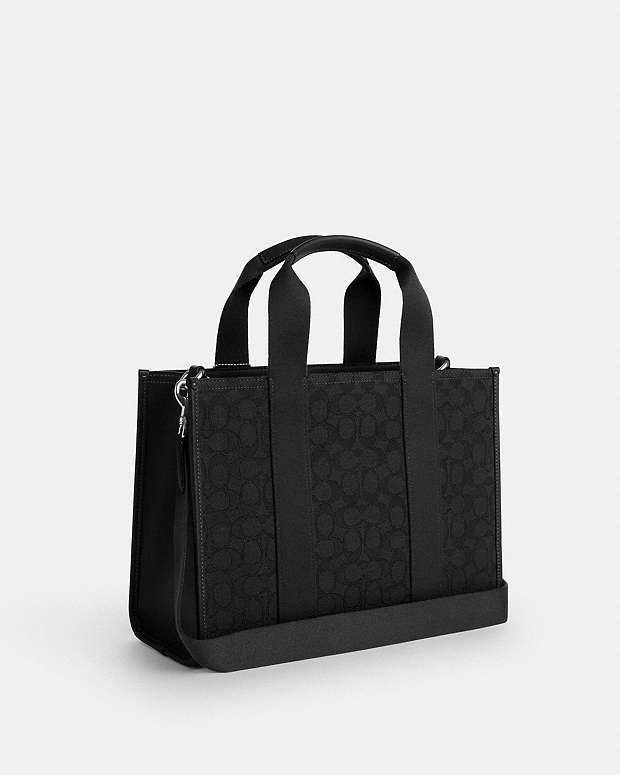 Smith Tote Bag In Signature Jacquard Non Leather-Silver-Black Non Leather-Silver-Black