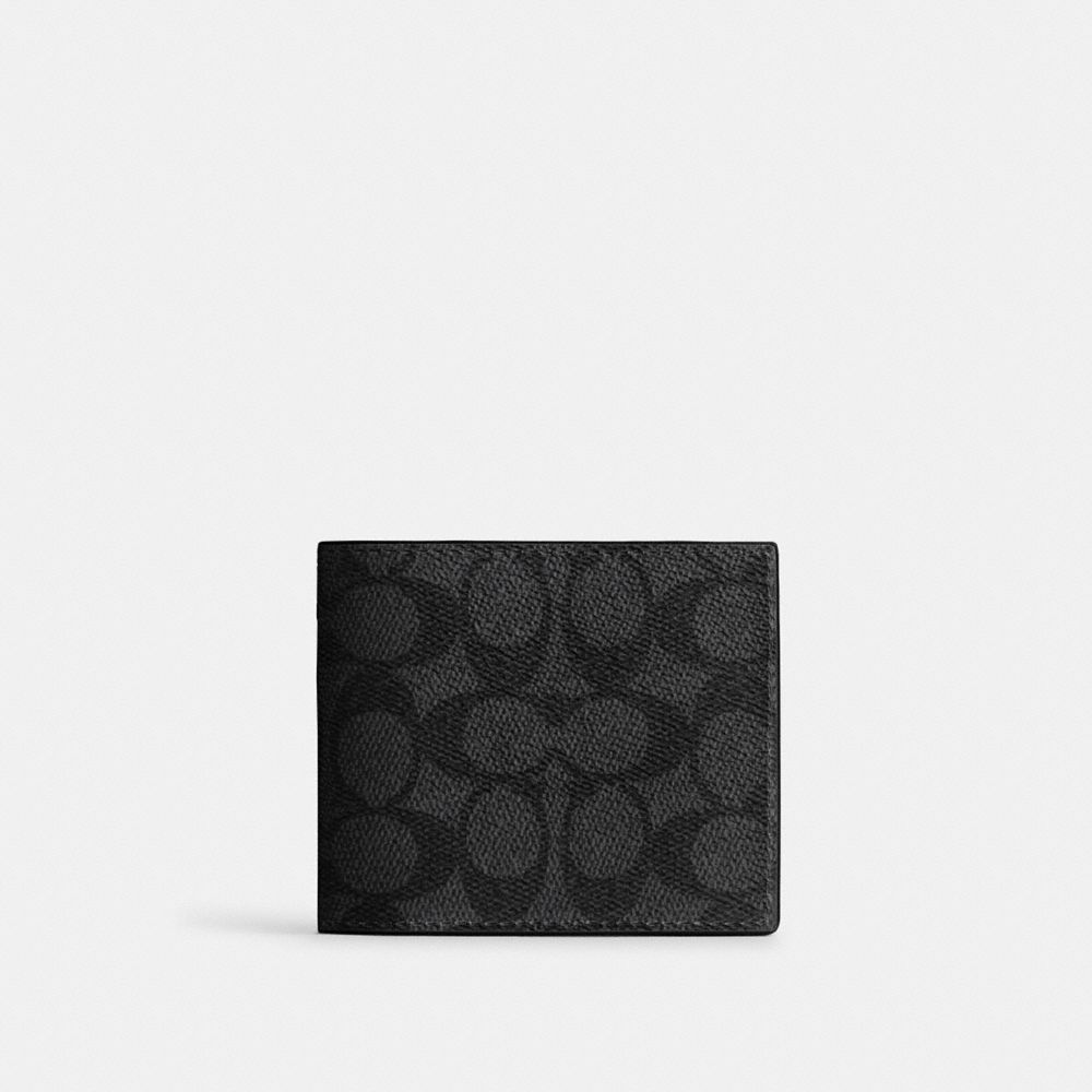 Coach Id Billfold Wallet In Signature Canvas Gunmetal/Charcoal/Black