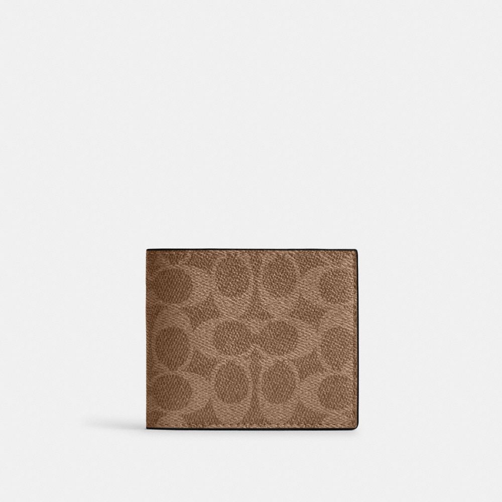 Coach Id Billfold Wallet In Signature Canvas Gunmetal Tan Black