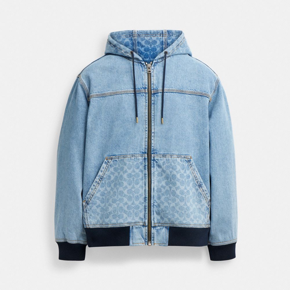 Coach Signature Denim Zip Jacket Light Wash