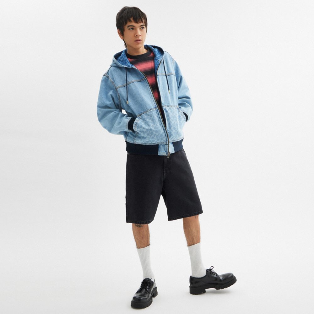 Coach Signature Denim Zip Jacket Light Wash