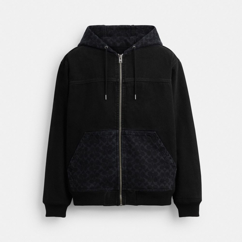 Coach Signature Denim Zip Jacket Black Wash