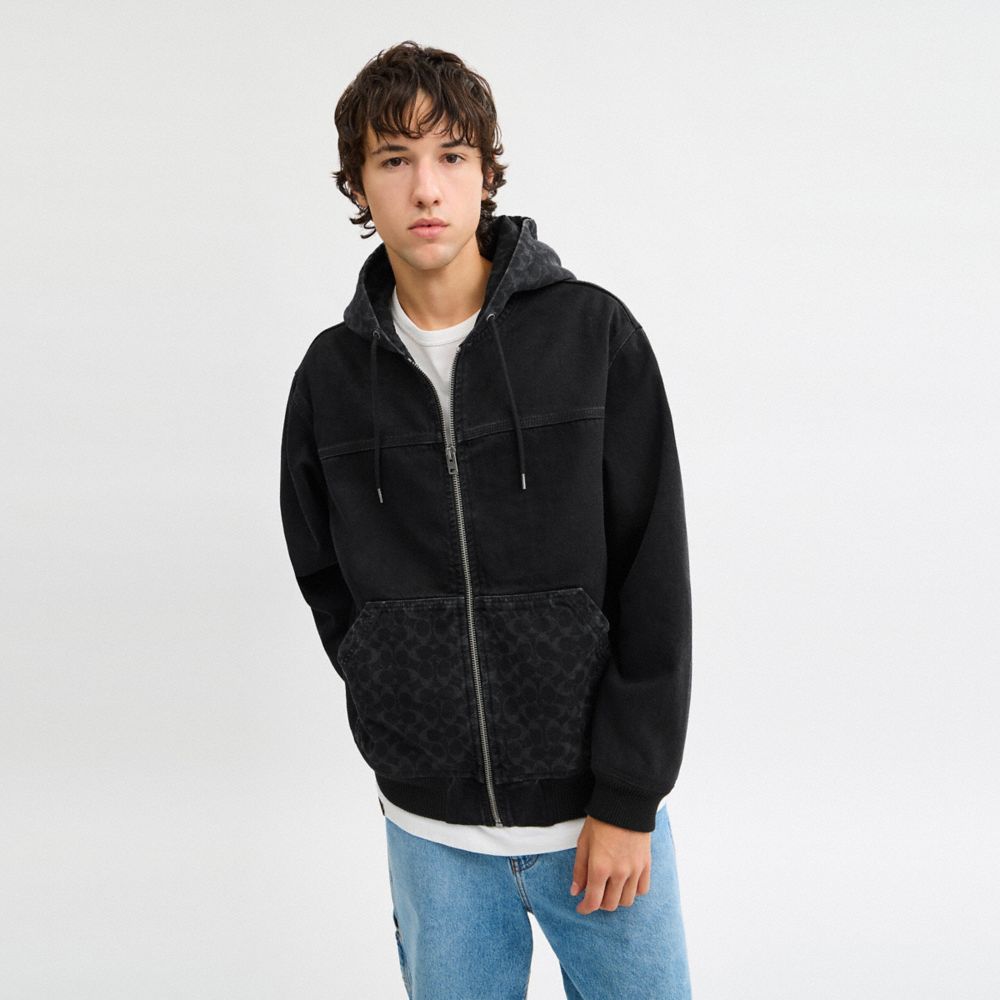 Coach Signature Denim Zip Jacket Black Wash