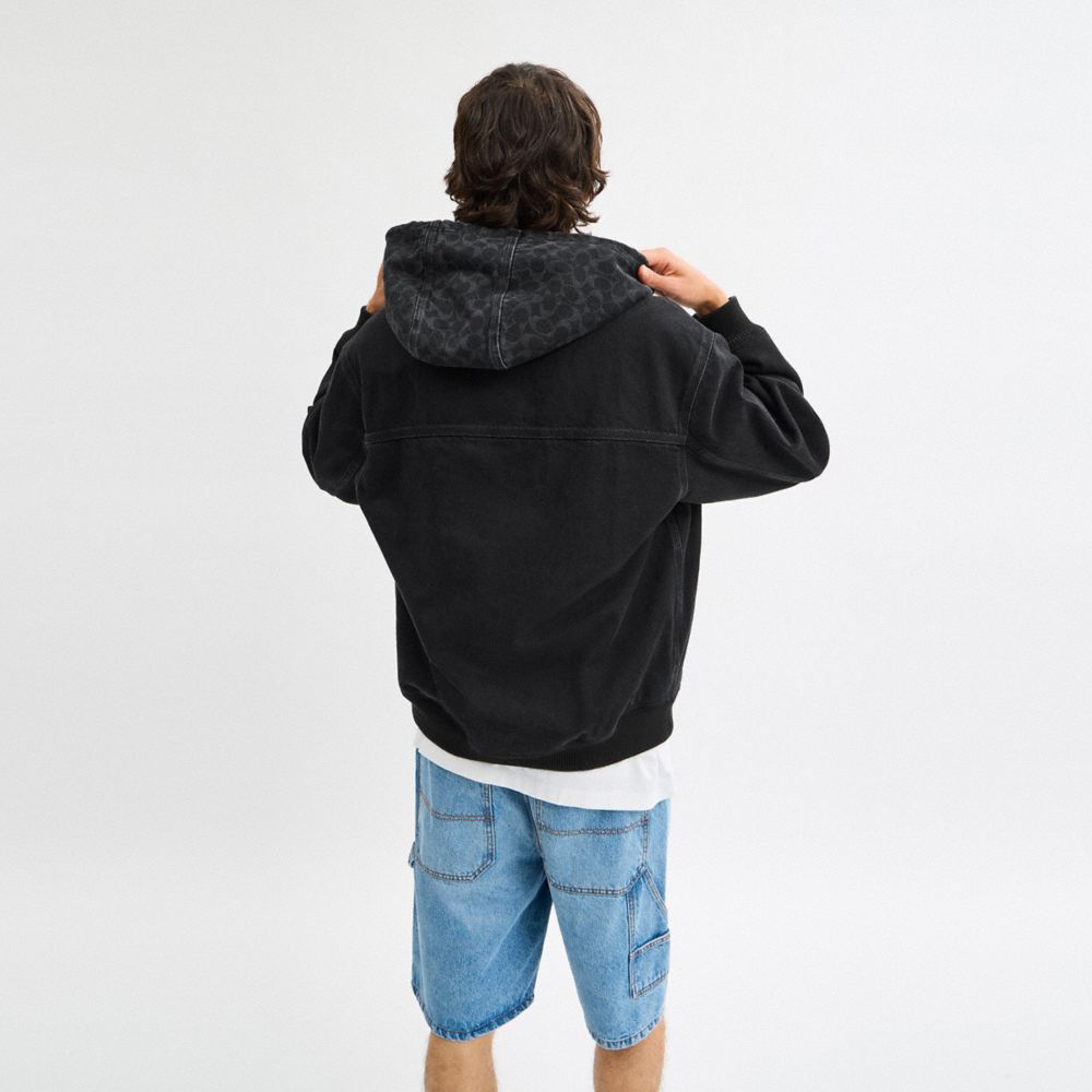 Coach Signature Denim Zip Jacket Black Wash