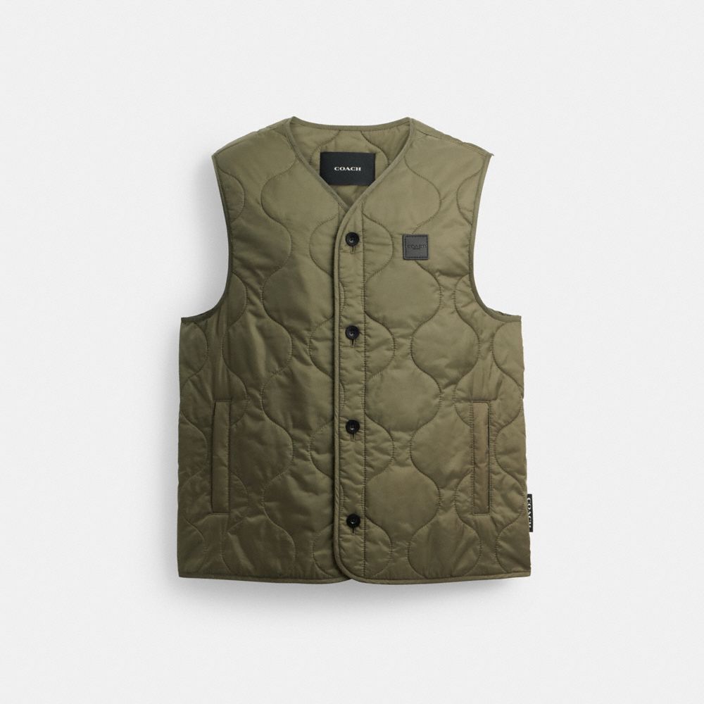 Coach Quilted Vest In Recycled Polyester Military Green