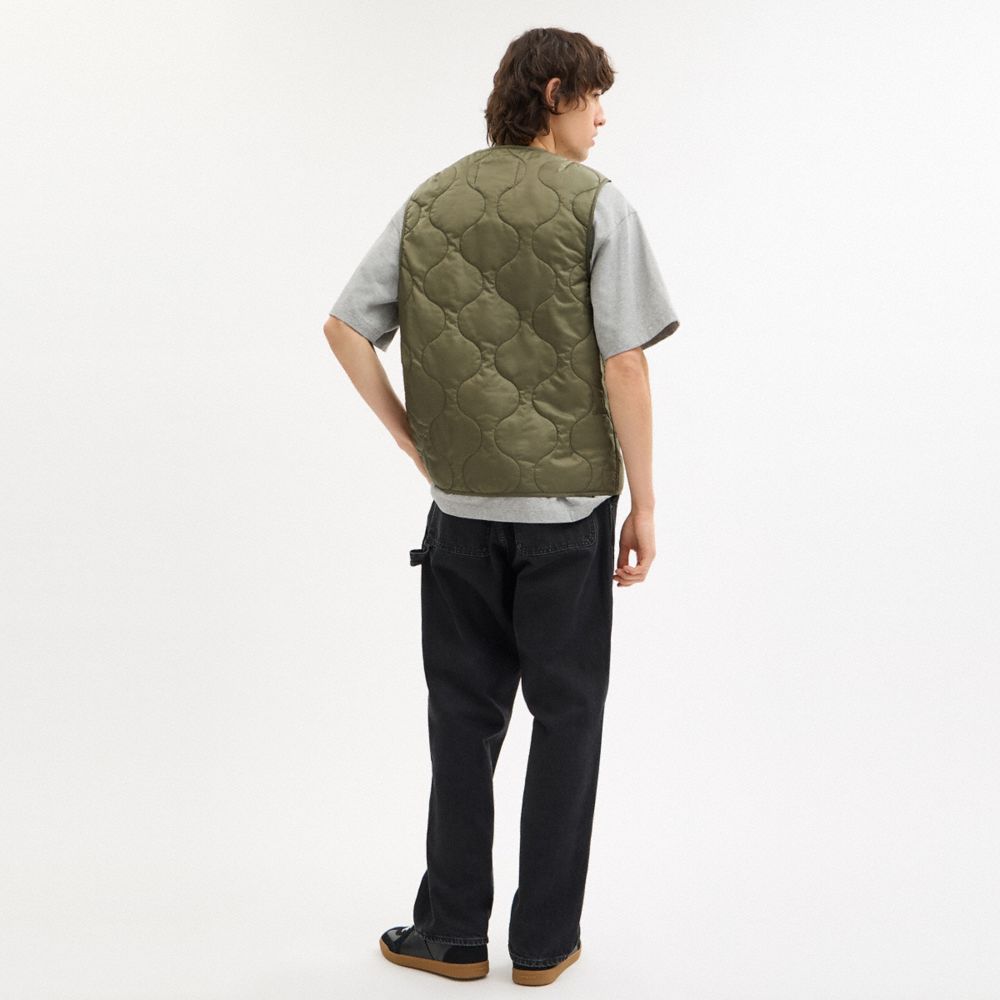 Coach Quilted Vest In Recycled Polyester Military Green