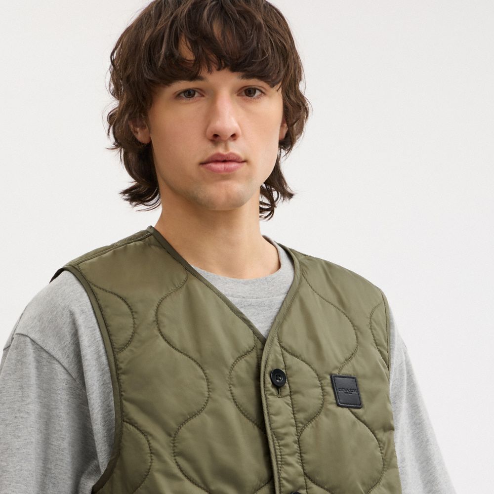 Coach Quilted Vest In Recycled Polyester Military Green