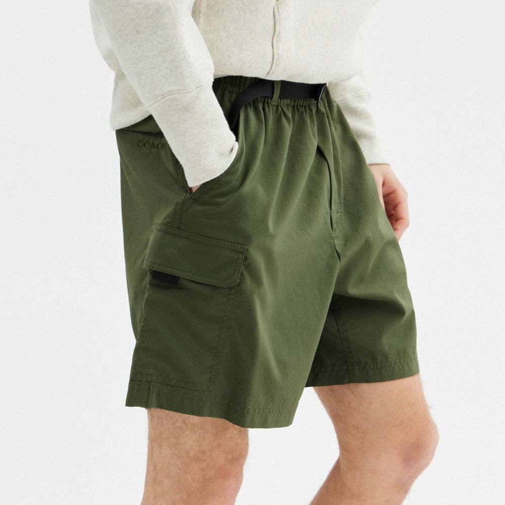 Coach Nylon Utility Short In Recycled Nylon Moss