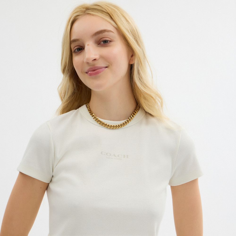 Coach New York Ribbed T Shirt White