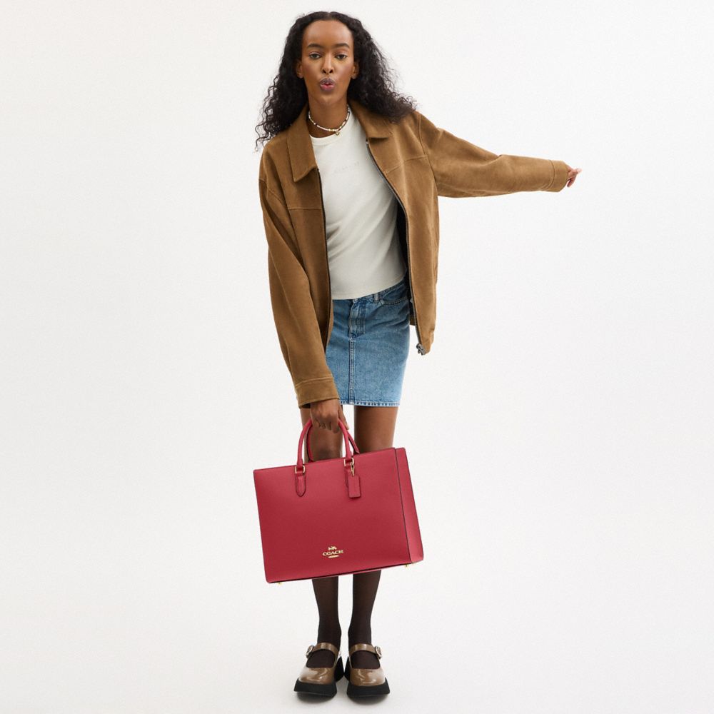 Coach Maggie Tote Bag Gold True Red