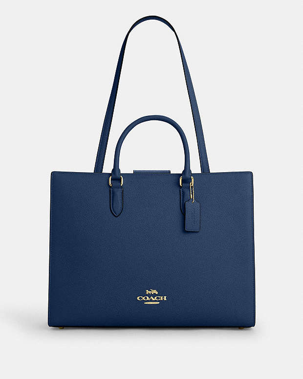 Coach Maggie Tote Bag Pebbled Leather-Gold-Deep Blue Pebbled  Leather-Gold-Deep Blue
