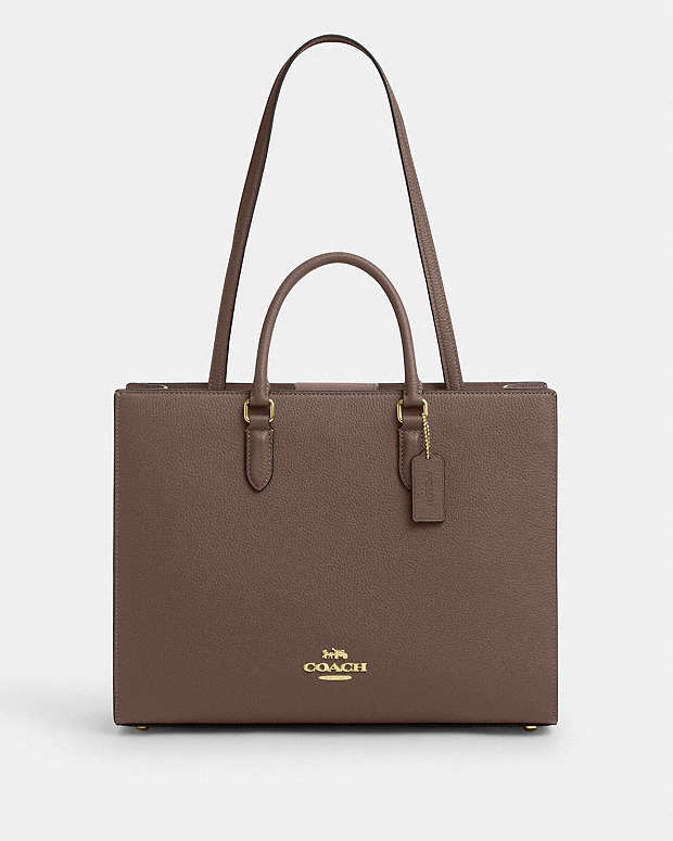 Coach Maggie Tote Bag Pebbled Leather-Gold-Dark Stone Pebbled Leather-Gold-Dark Stone